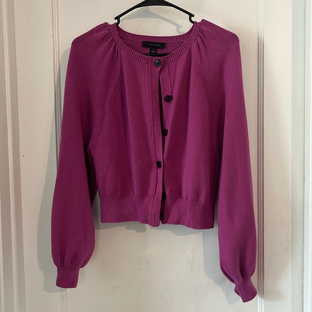 Ann Taylor puff sleeve cardigan sweater